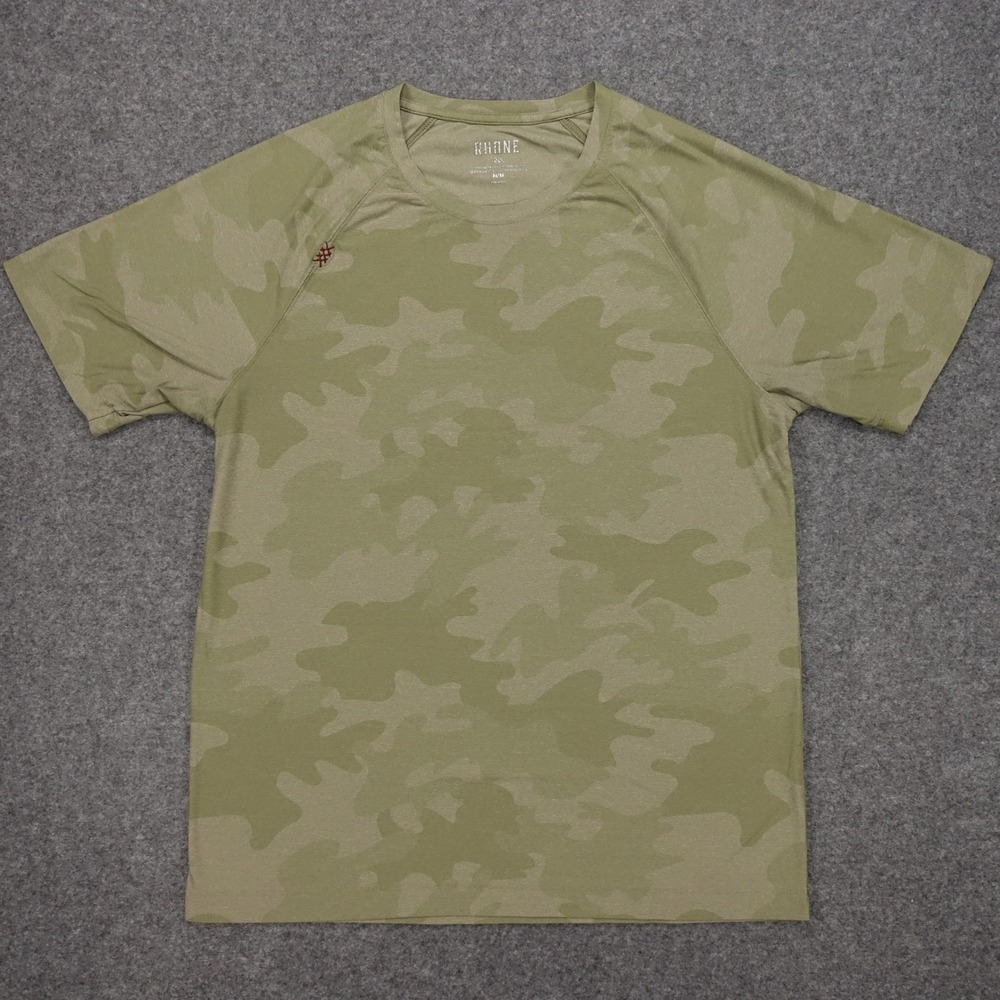 Rhone Reign T-Shirt Men's Medium Raglan Sleeve Camo Print Green